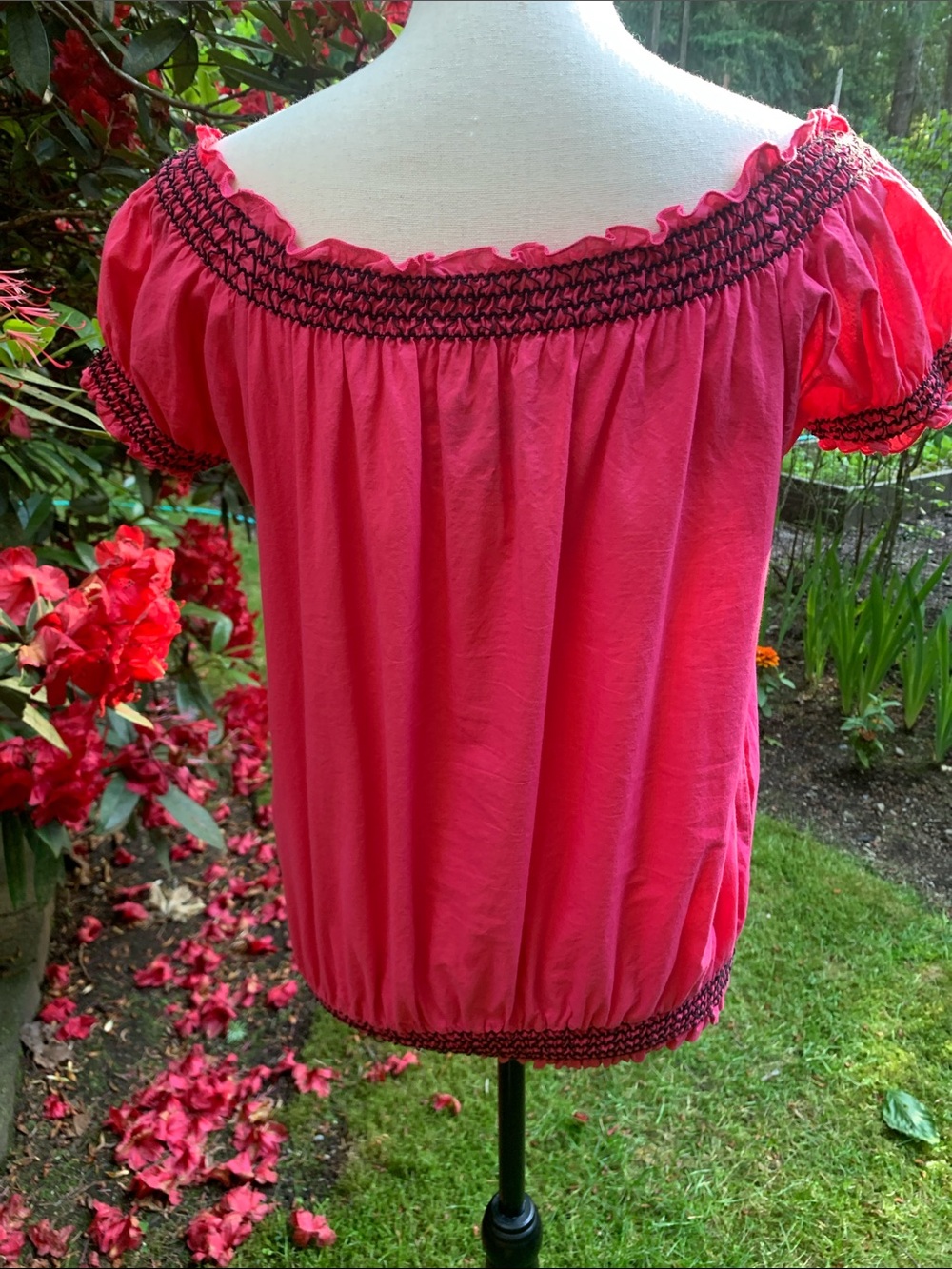 Rock & Roll Cowgirl Pink Short-Sleeve Peasant Blouse with Black Graphic - Picture 2 of 8